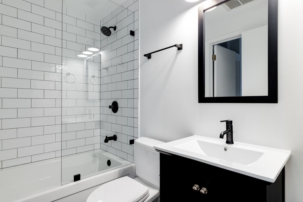 Bathroom mirror with matte black frame