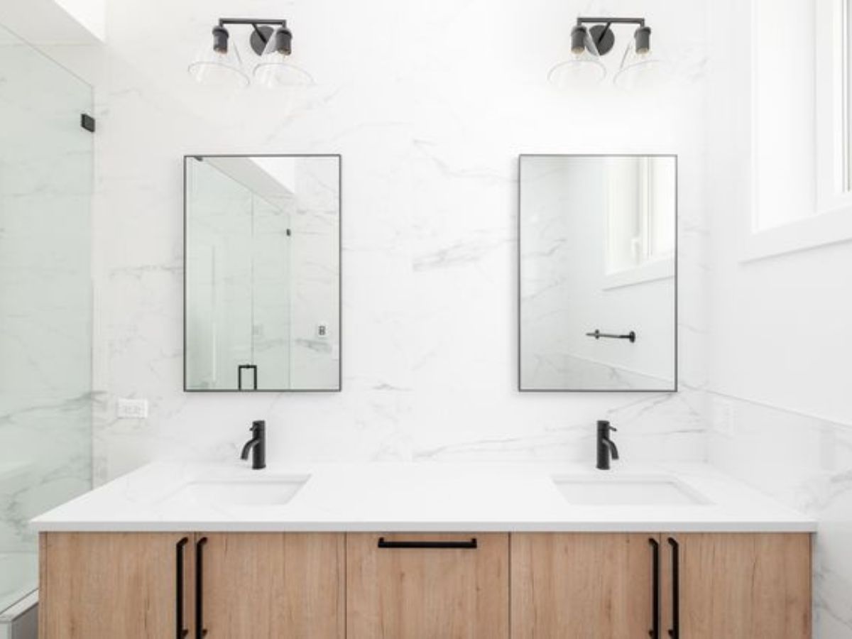 Bathroom mirror with silver frame