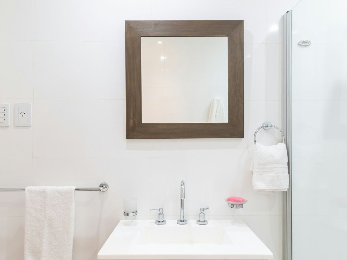 Bathroom Mirror with Brown Frame