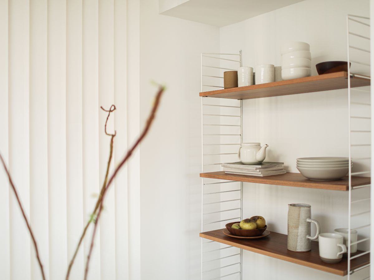 mounted wood shelves