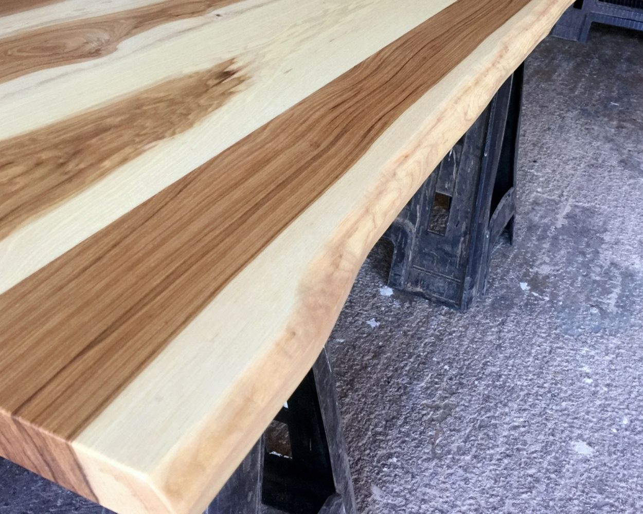 DT-90239-Pecan hickory table top with live edge cut