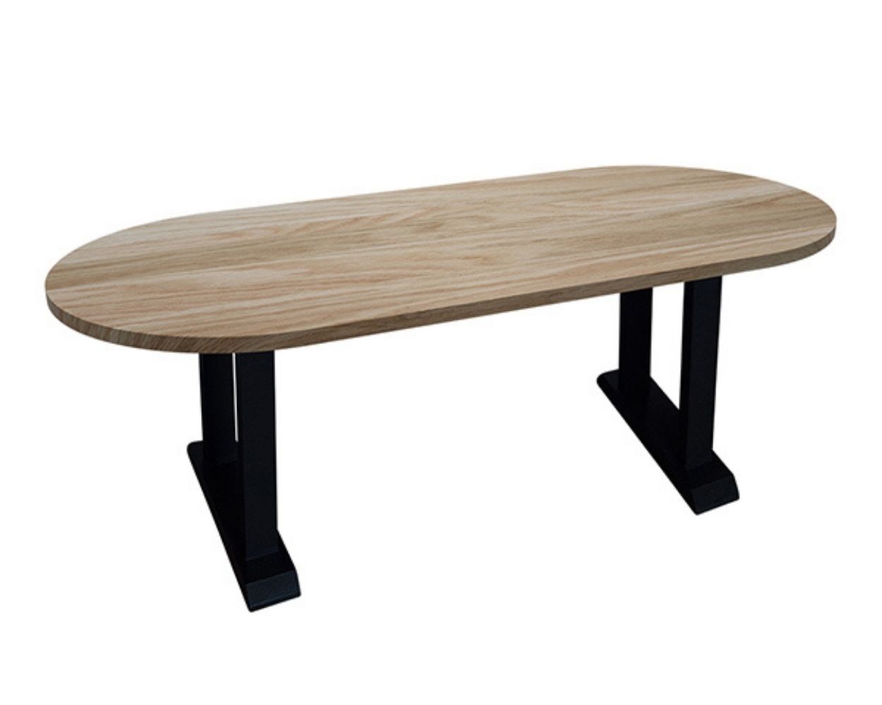 DT-90336_TL-80005 - Oval red oak table on black trestle base