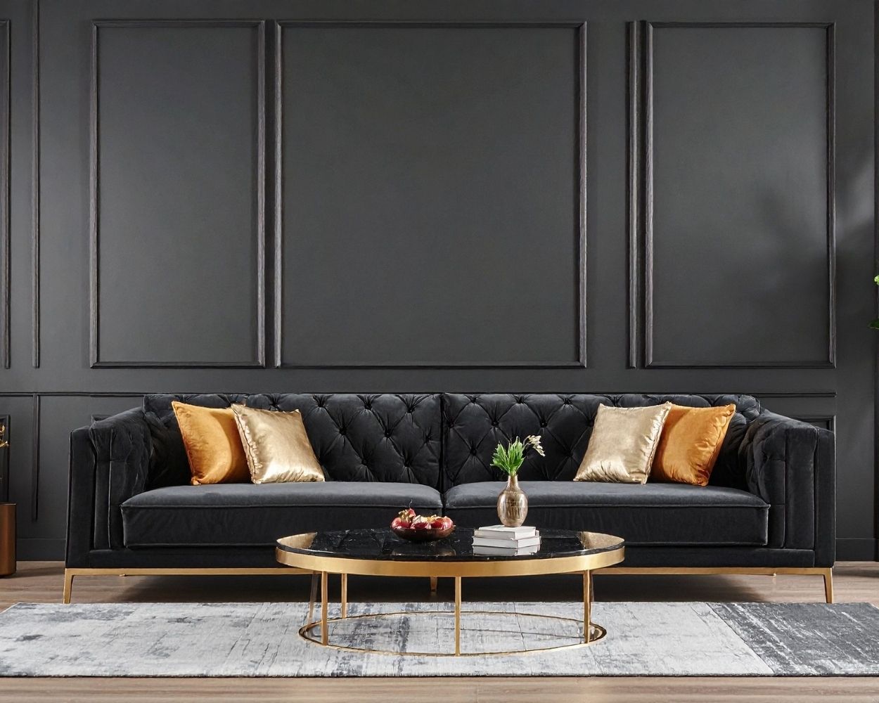 black and gold luxury living room