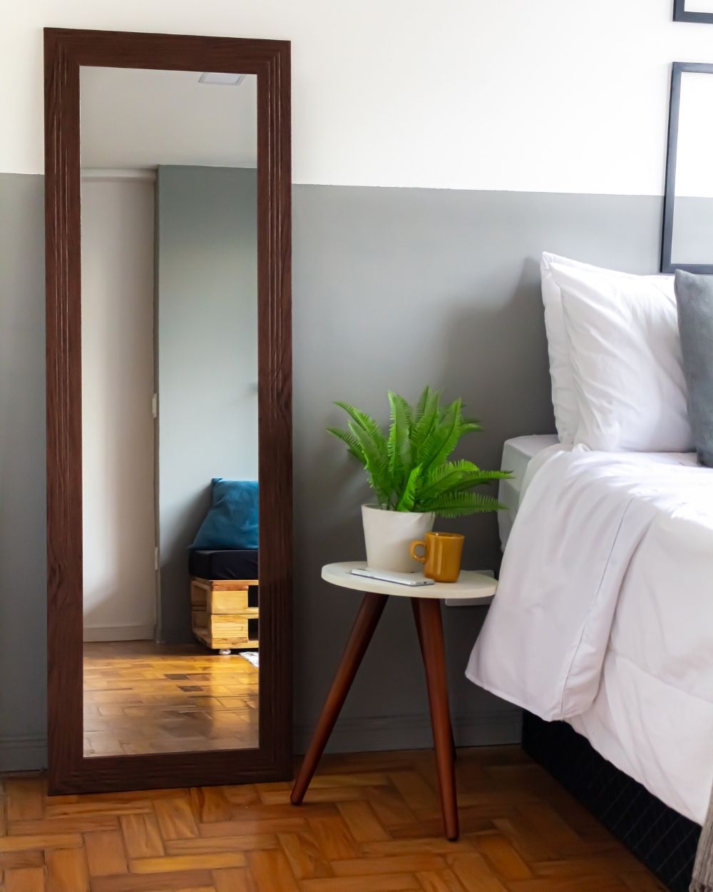 MAL-0369 Brown Framed Mirror For Bedroom