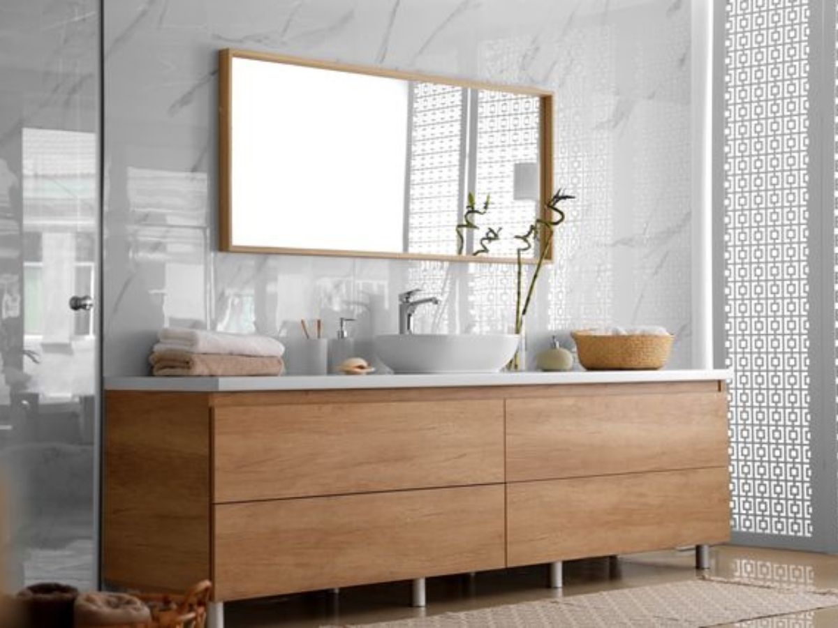 MAL-0293 Brown Framed Mirror For Bathroom