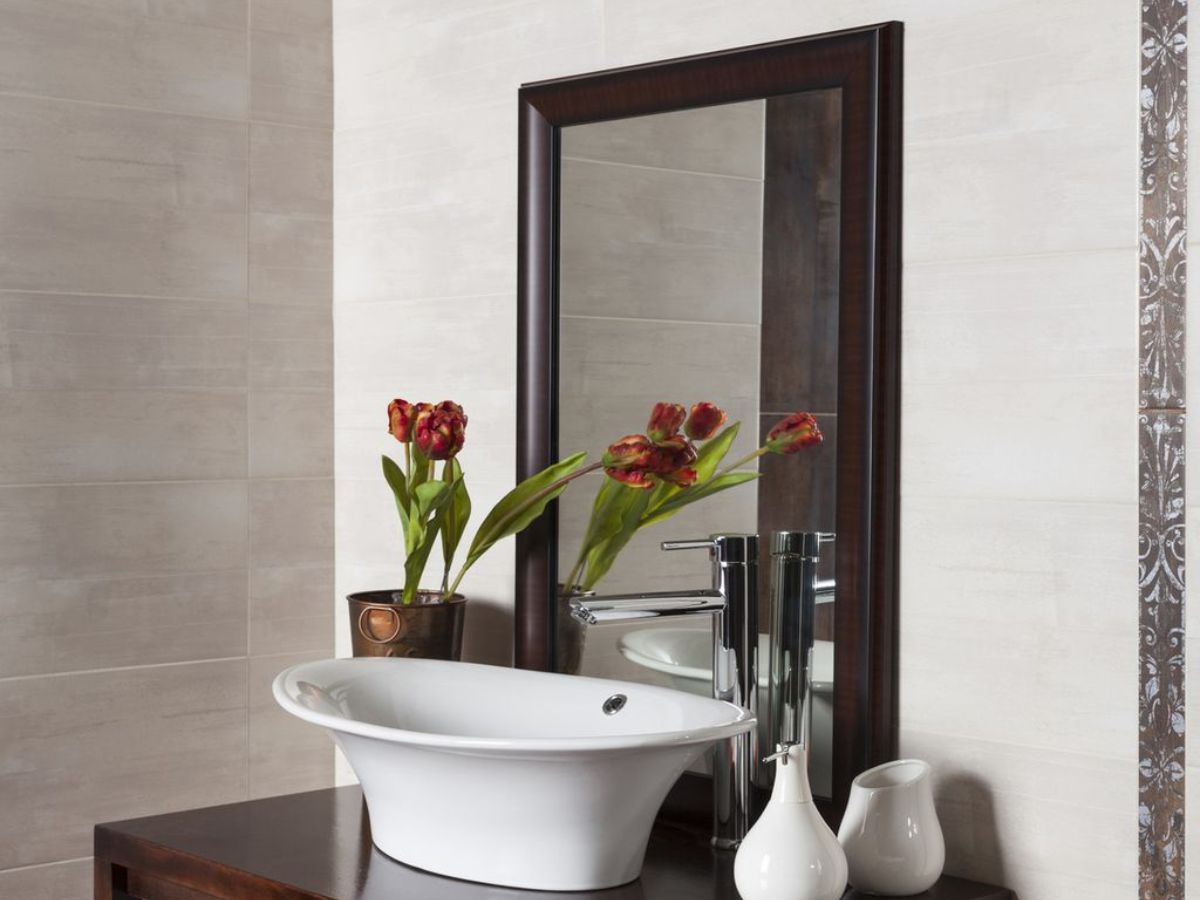 MAL-0900 Brown Framed Mirror For Bathroom